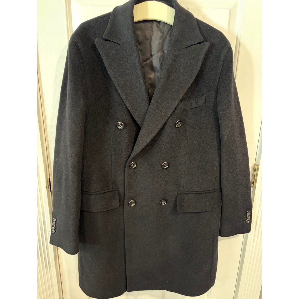 Vintage Men's Size 54 R Neiman Marcus Made In Italy Black Wool Mohair Coat